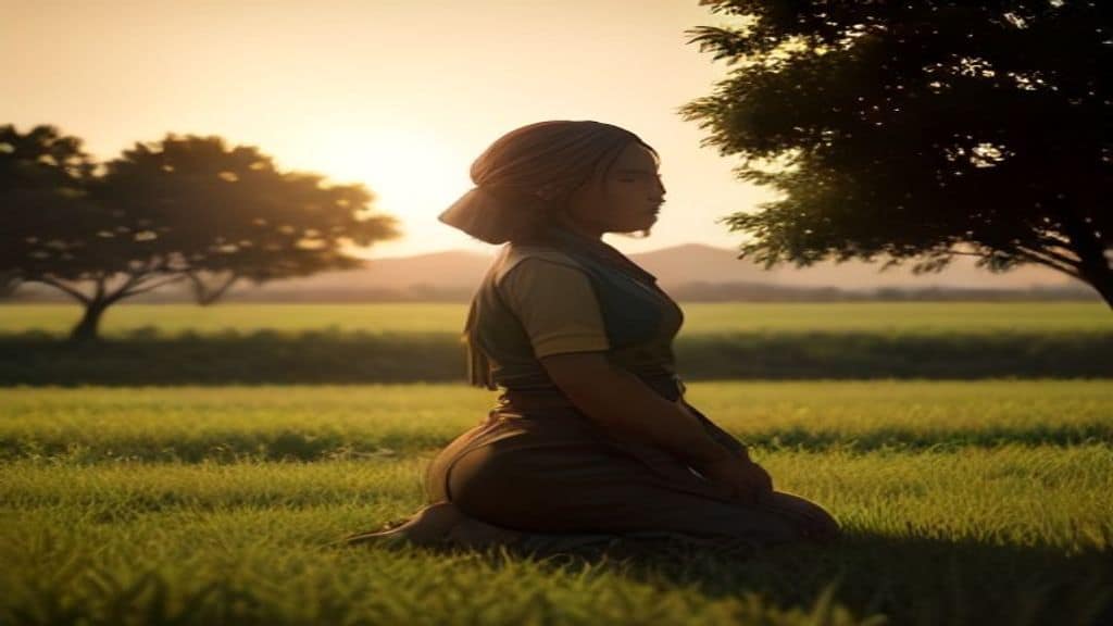 A diverse group of farmers and veterinarians working together in a lush African pastoral landscape, with cattle grazing in the background, a woman agronomist kneeling beside crops, warm golden hour light, documentary photography style, no text, no logo