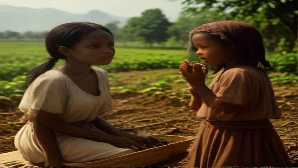 A wide photographic composition showing diverse humanitarian and agricultural scenes: a field worker distributing food aid in an African village, a child eating a nutritious meal in a makeshift shelter, and hands planting crops in fertile soil, warm natural lighting, documentary style photography, no text, no logos